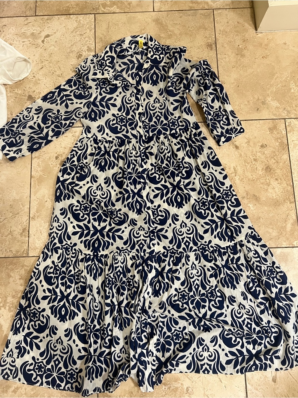 Zara Navy and White Floral Maxi Shirtdress